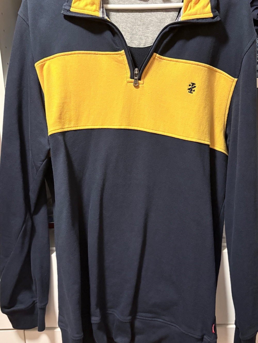 Izod Navy and Yellow Zip-Up Pullover Sweater